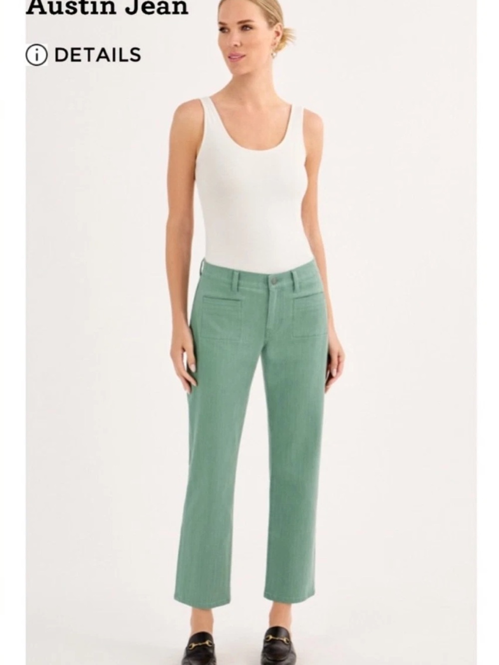 Cabi Austin Jean Green Cropped Straight-Leg Pants size 10